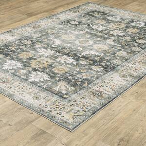 Cascade Gray/Gold 4 ft. x 6 ft. Distressed Oriental Persian Polyester Machine Washable Indoor Area Rug