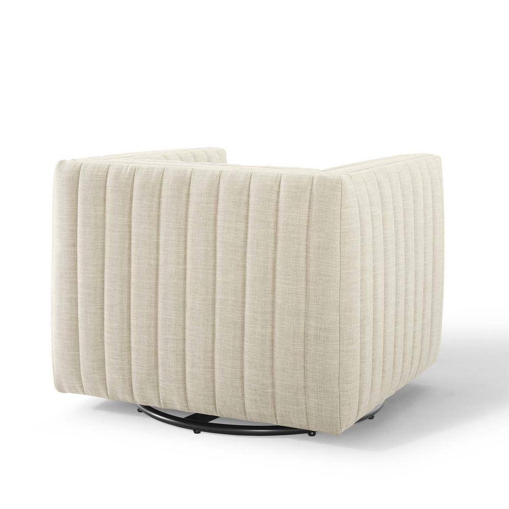 Beige Velvet Swivel Accent Chair with Wood Base