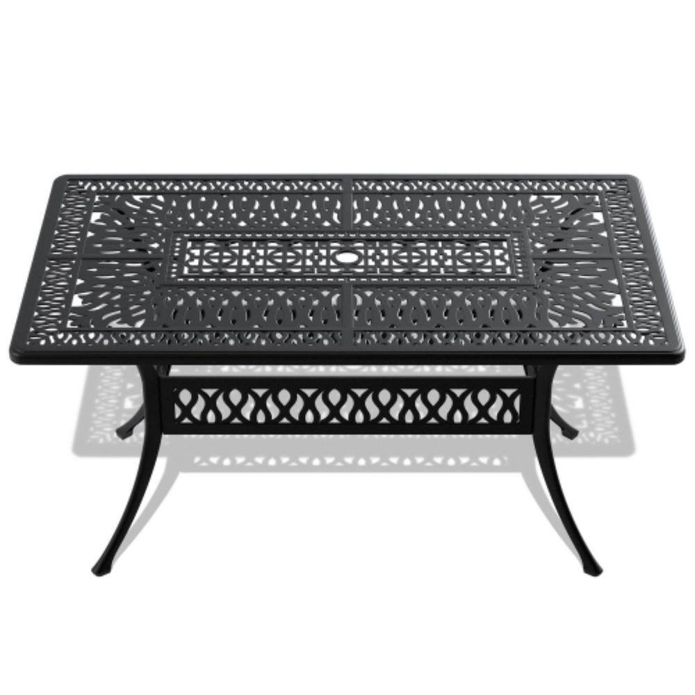 58.27 x 34.65 in. Cast Aluminum Patio Dining Table With Black Frame and Umb