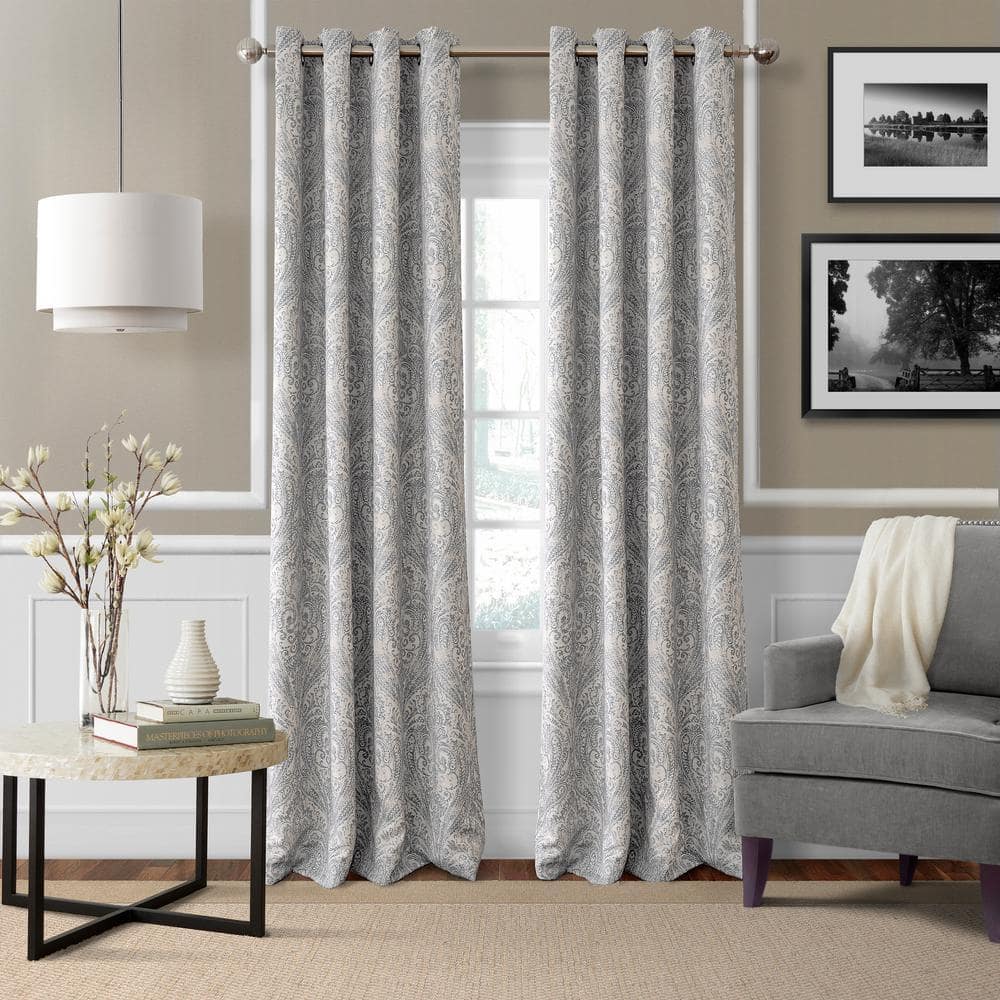 Elrene Gray Paisley Blackout Curtain - 52 in. W x 84 in. L 026865854343 ...