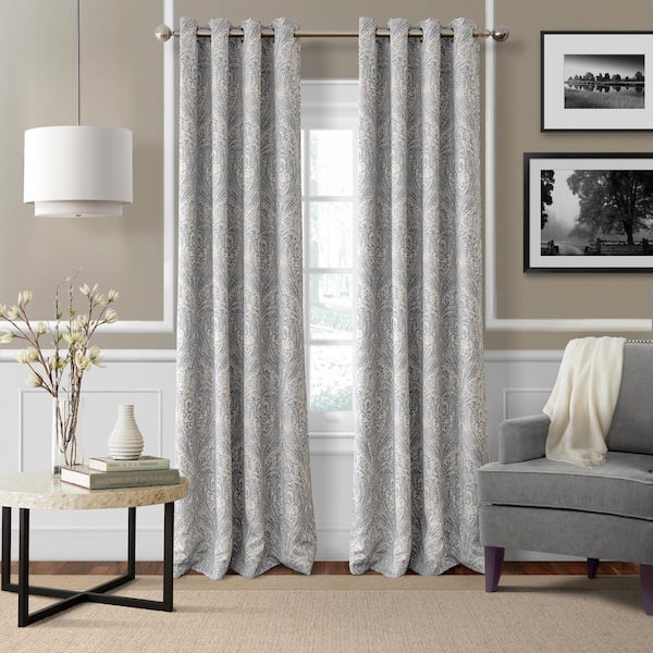 Elrene Gray Paisley Blackout Curtain - 52 in. W x 84 in. L