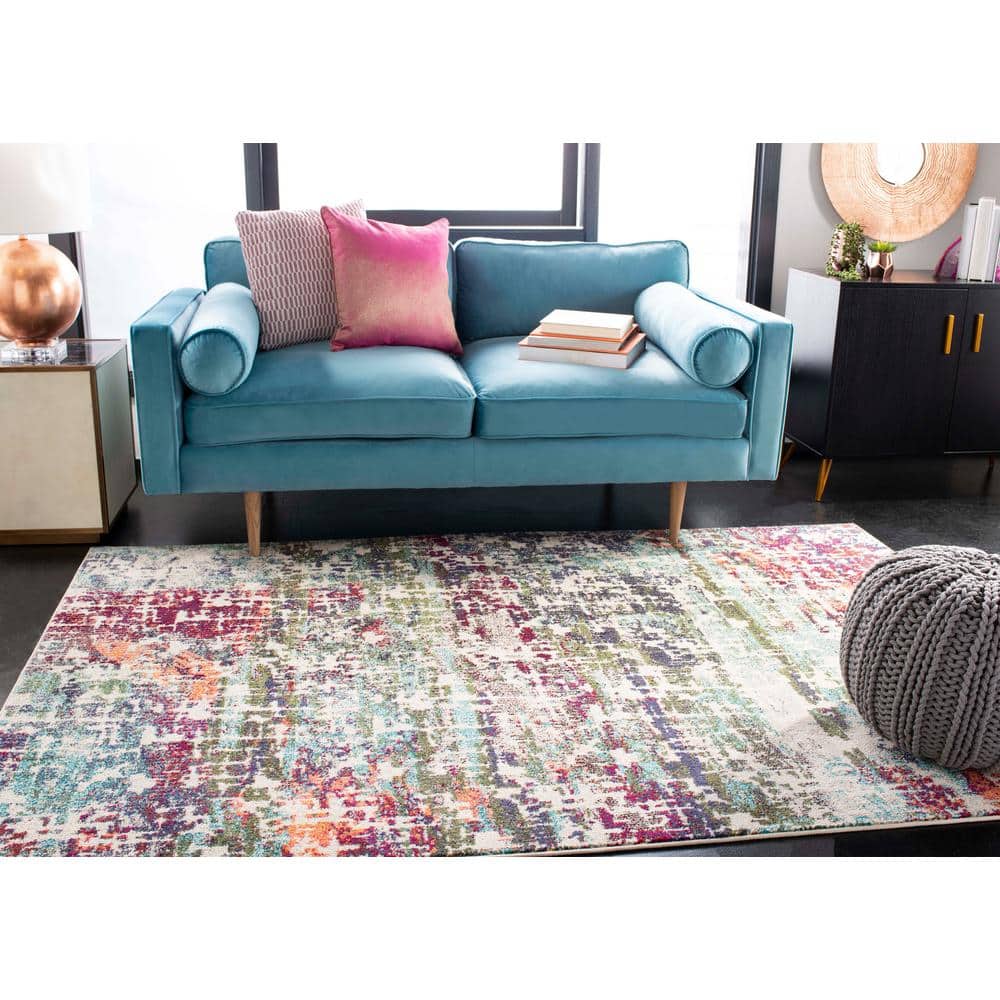 Blue and Green Abstract Synthetic Area Rug