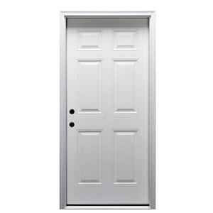 30 in. x 80 in. 6-Panel Right-Hand Inswing Primed Fiberglass Prehung Front Door on 4-9/16 in. Frame with Nickel Hinges