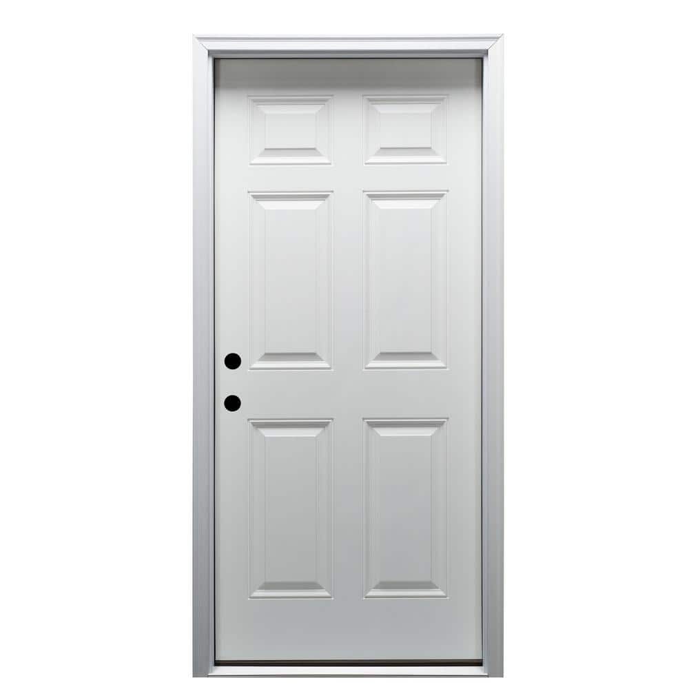 32 in. x 80 in. 6-Panel Right-Hand Inswing Primed Fiberglass Prehung Front Door on 4-9/16 in. Frame with Nickel Hinges price history on PriceWatchPro