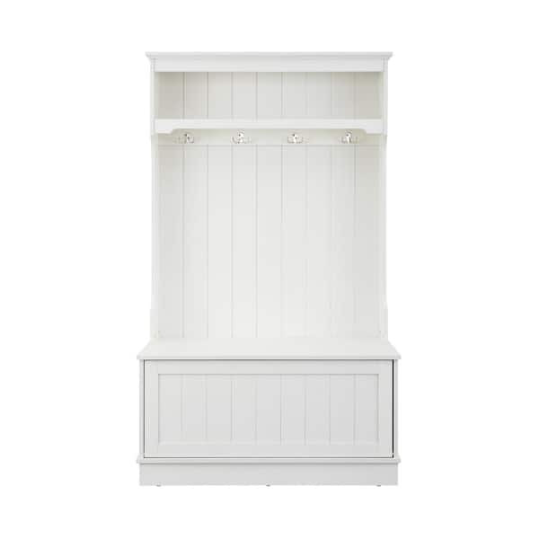 GOOD & GRACIOUS White Entryway Bench with Storage and Coat Rack 38.2 in ...