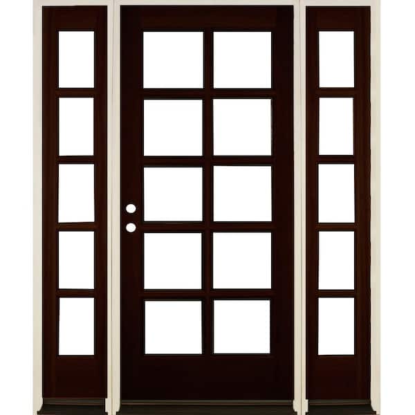 Krosswood Doors 64 in. x 80 in. French RH Full Lite Clear Glass Red Mahogany Stain Hemlock Prehung Front Door with DSL