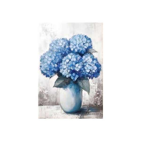 Blue Hydrangea Unframed Canvas Art Print 36 in. x 24 in