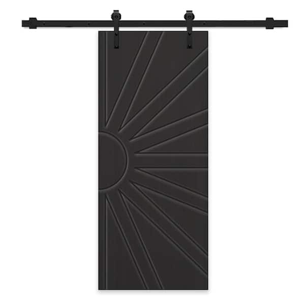 CALHOME 42 in. x 96 in. Black Stained Composite MDF Paneled Interior Sliding Barn Door with Hardware Kit