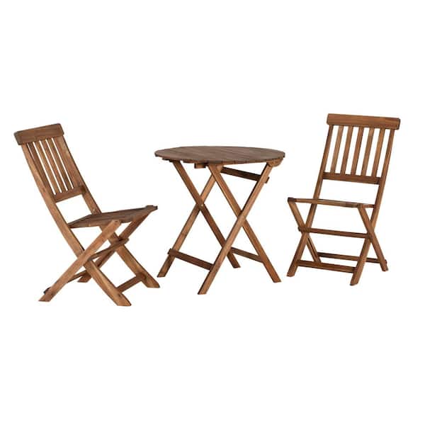 Linon Home Decor Caitlyn Brown 3-Piece Wood Round Outdoor Bistro Set