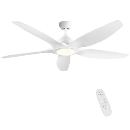 60 in. Dimmable Integrated LED Light Indoor White Remote Flush Ceiling Fan with 5 ABS Blades Ceiling Fans