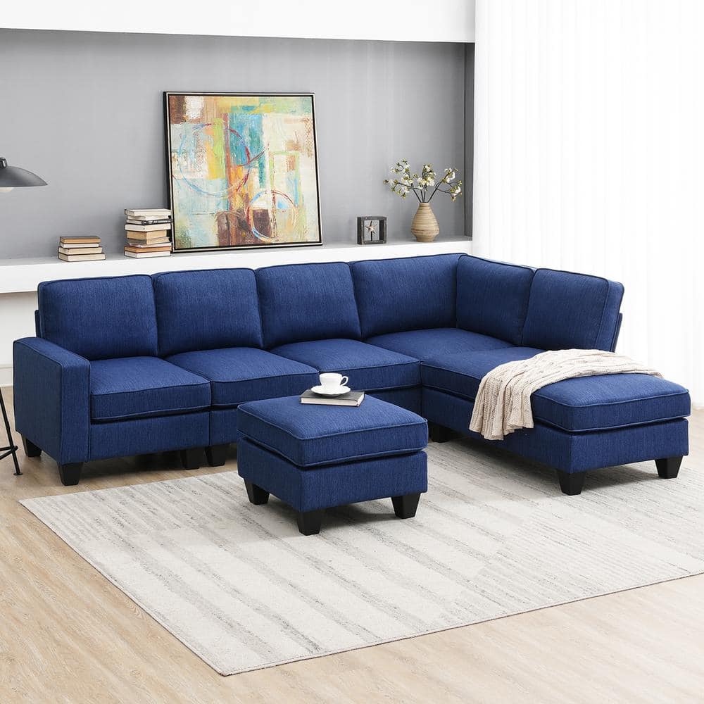 Navy blue sectional sofa with deals chaise