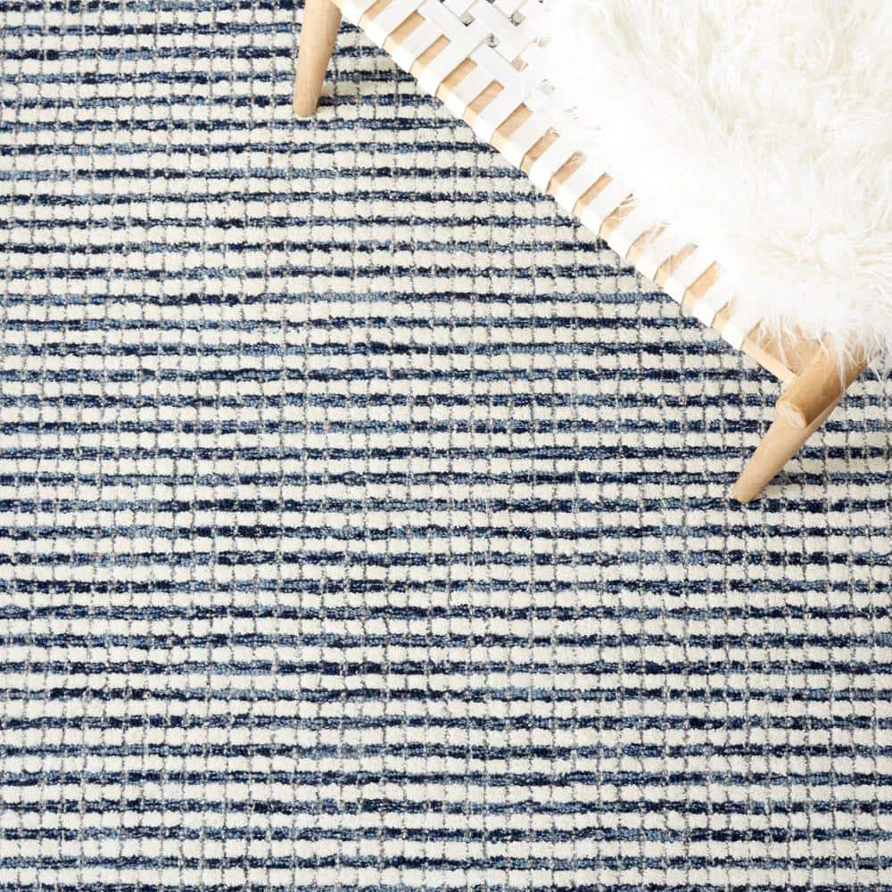 Ivory and Blue Abstract Wool Handmade Square Area Rug