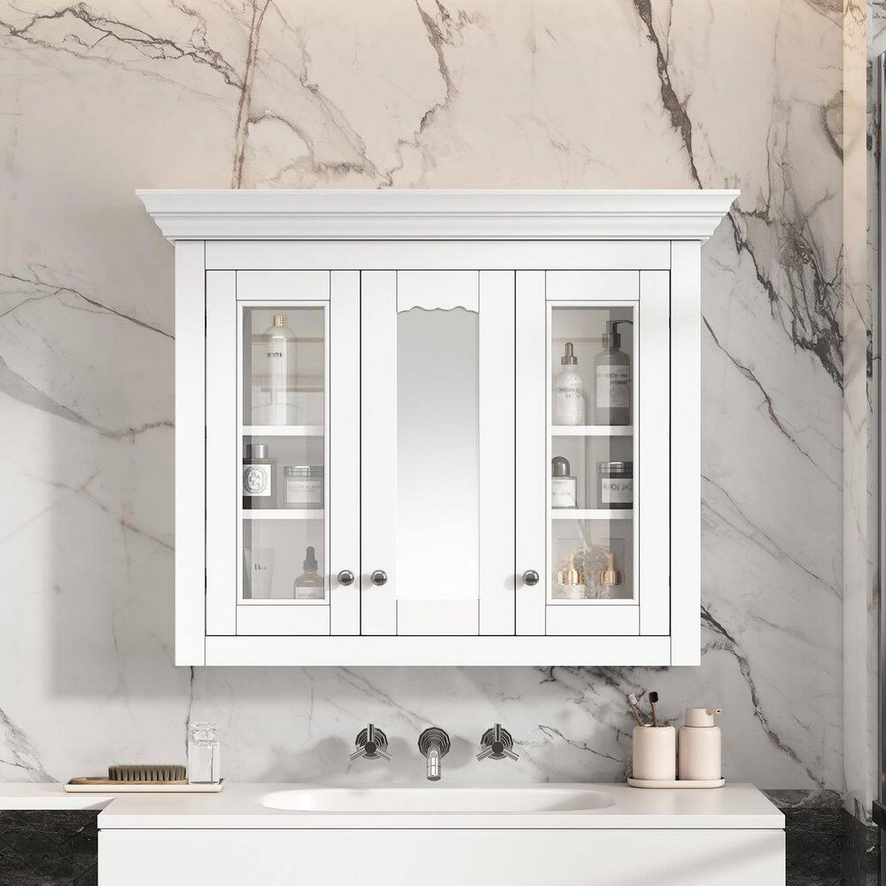 35 in. W x 28 in. H Rectangular MDF Wood Surface Mounted Medicine Cabinet with Mirror in White price history on PriceWatchPro