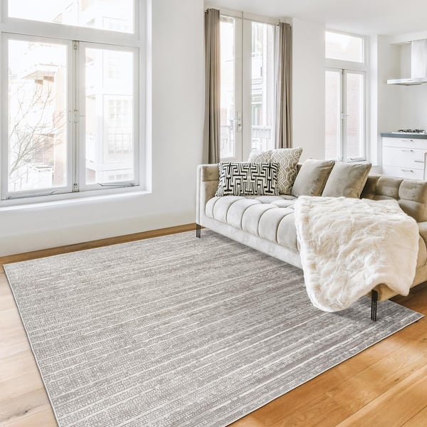 Missha Dario Dark Gray 8 ft. x 10 ft. Striped High-Low Indoor Area Rug