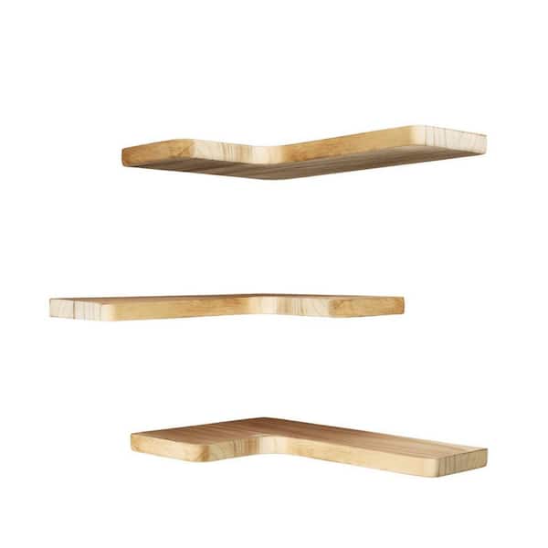 16 in. W x 11.4 in. D Natural Floating Shelves, Corner Shelves Wall Mounted, Decorative Wall Shelf (Set of 3)