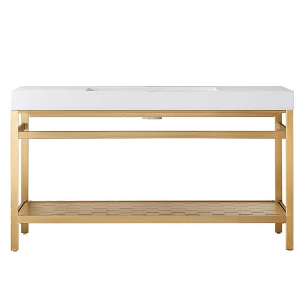 ROSWELL Ablitas 60 in. W x 20 in. D x 34 in. H Bath Vanity in Brushed Gold with White Composite Stone Top