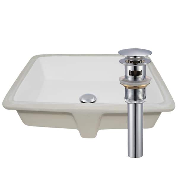Novatto 20.5 in. Shallow Rectangular Undermount Porcelain Bathroom Sink in White with Overflow Drain in Chrome