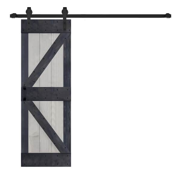 ISLIFE K Series 28 in. x 84 in. French Gray/Carbon Gray Finished Solid Wood Sliding Barn Door W/Hardware Kit - Assembly Needed