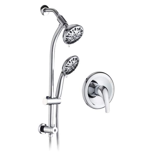 YASINU 7-Spray Patterns with 1.8 GPM 5 in. Wall Mount Round Rain Dual Shower Heads in Chrome