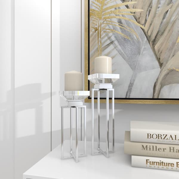 Silver Stainless Steel Candle Holder (Set of 2)