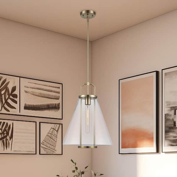 Bel Air Lighting River 13.25 in. 1-Light Gold Pendant Light Fixture with Clear Glass Shade