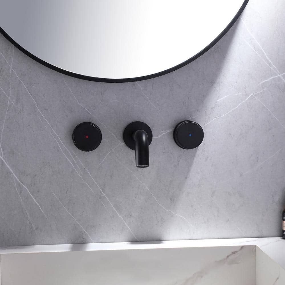 Matte Black Wall-Mount Two-Handle Bathroom Faucet