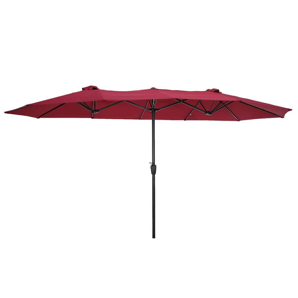 15 ft. x 9 ft. Outdoor Twin Market Patio Umbrella in Burgundy