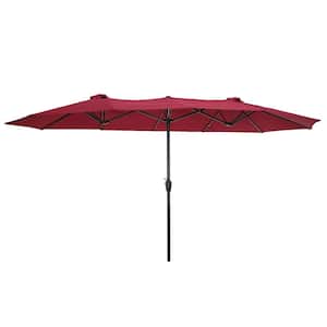 15 ft. x 9 ft. Double-Sided Rectangular Outdoor Patio Market Umbrella in Red