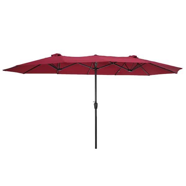 Unbranded 15 ft. x 9 ft. Double-Sided Rectangular Outdoor Patio Market Umbrella in Red