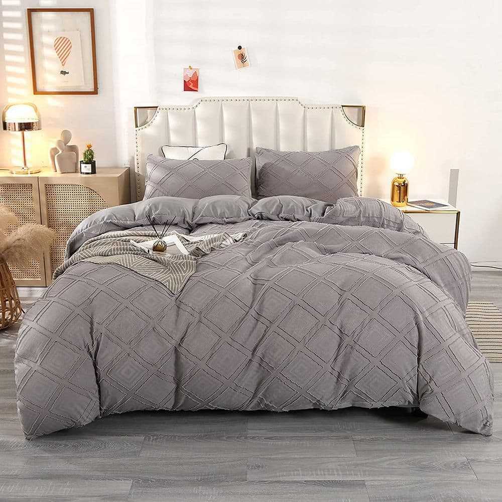 Shatex 3-Piece Grey Microfiber Duvet Cover Set Queen Size Comforter Cover  Set Bedding Set with 2 Pillowcase for All Season MG993N6322Q - The Home