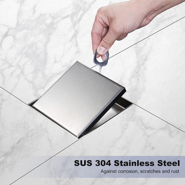 WOWOW Square Shower Drain 6 Inch Brushed Nickel Floor Drain