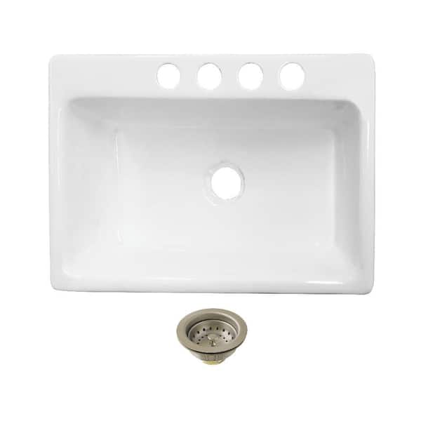 Towne 33 in. Undermount Single Cast Iron Kitchen Sink with Basket Strainer