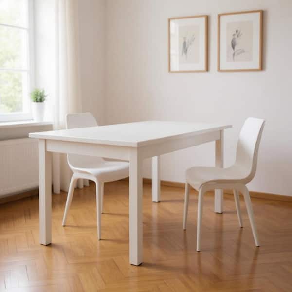 White Wood 48.00 in. 4 Leg Base Dining Table Seats 4