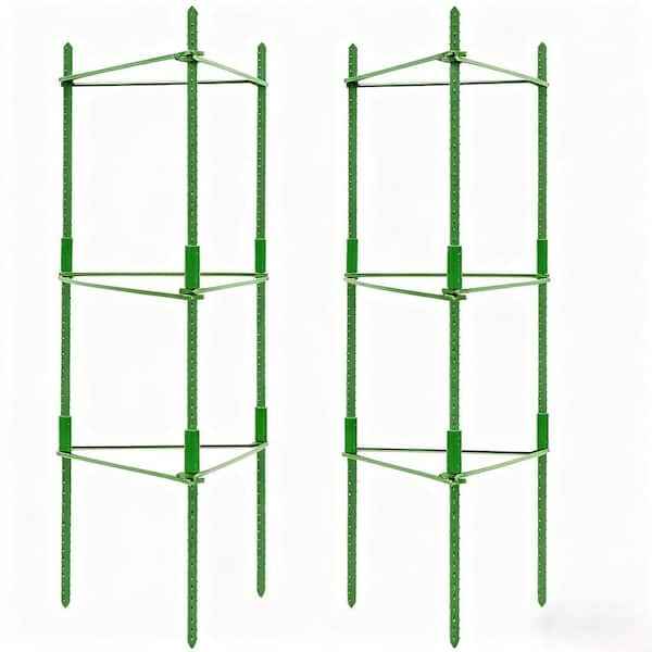 48 in. Adjustable Plastic Tomato Cages, Plant Support for Raised Garden Bed and Climbing Vegetables, Green (2-Pack)