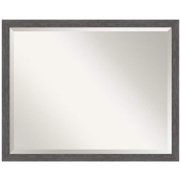 Amanti Art Pinstripe Plank 30 in. x 24 in. Rustic Rectangle Thin Framed Grey Bathroom Vanity Mirror