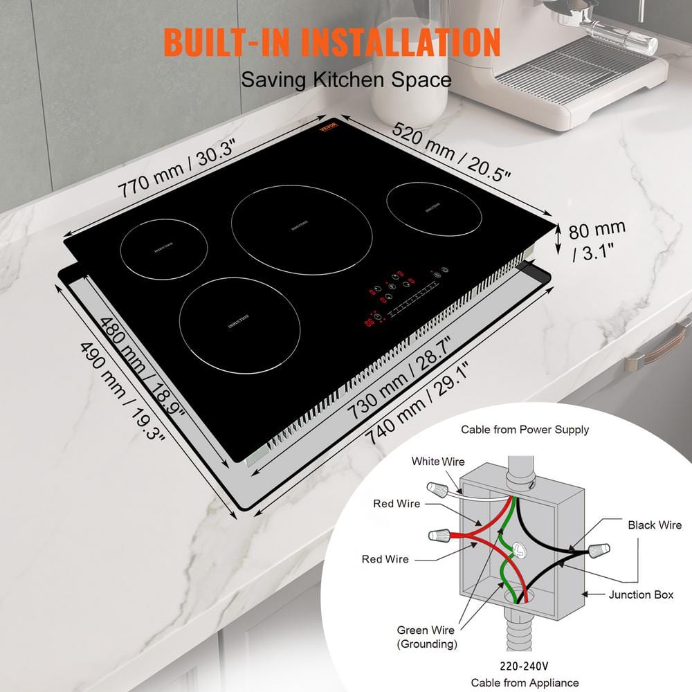 30 Inch Black Ceramic 4 Burner Induction Cooktop with Touch Control