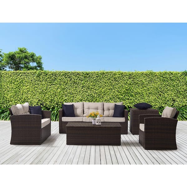 LAUREL CANYON 5Piece Wicker/Rattan Metal Outdoor Patio Sectional