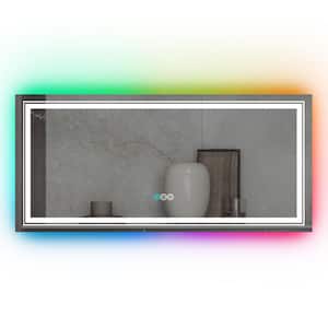 60 in. W x 30 in. H Rectangular Frameless LED Light Anti Fog Wall Bathroom Vanity Mirror in RGB Backlit Front Lighted