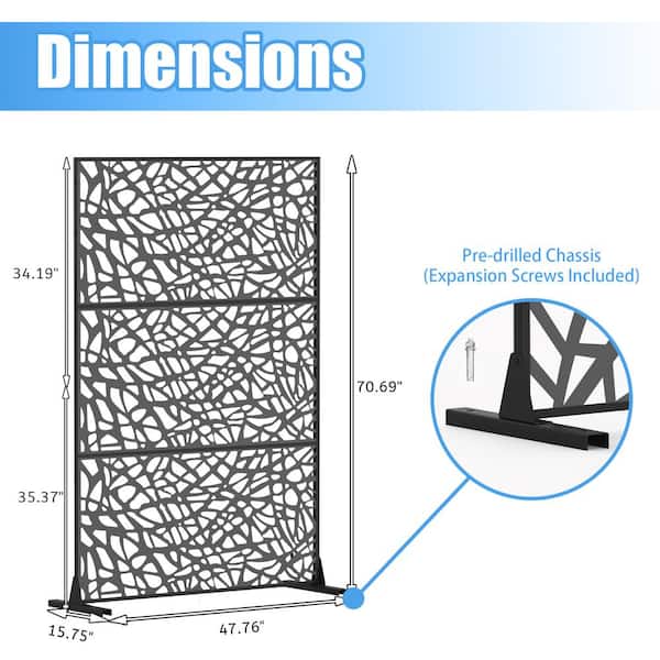 cadeninc Freestanding Black Metal Privacy Screen 3.98 ft x 5.89 ft