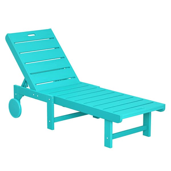 LUE BONA Heli Recycled Aruba Blue HDPS Patio Lounge Chair Plastic Stackable Outdoor Chaise Lounge Chair with Wheel