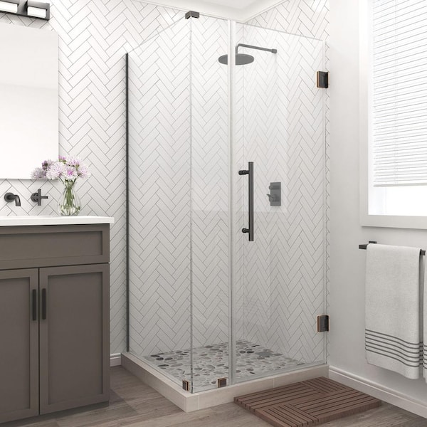 Aston Bromley 41.25 in. to 42.25 in. x 34.375 in. x 72 in. Frameless Corner Hinged Shower Enclosure in Oil Rubbed Bronze