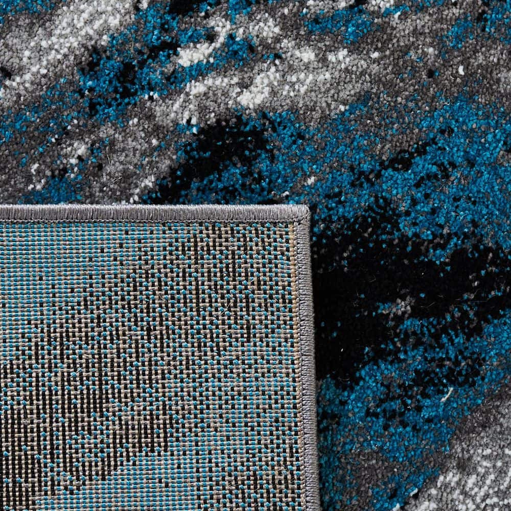 Abstract Blue and Grey Square Synthetic Area Rug
