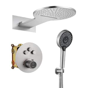 Single Handle 3-Spray 2-function Luxury Thermostatic Dual Shower Faucet 2.5 GPM with Waterfall in. Brushed Nickel