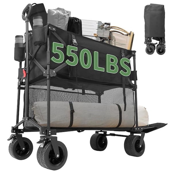 BOZTIY 14 cu.ft. Folding Double Decker Wagon 450 lbs. Heavy Duty Collapsible Camping Wagon with All-Terrain Big Wheels