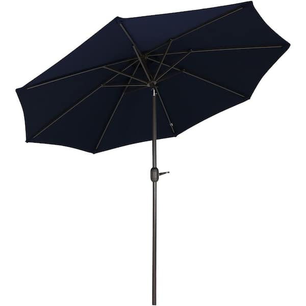 Sunnydaze 9 ft. Aluminum Market Auto Tilt Patio Umbrella in Sunbrella Navy Blue