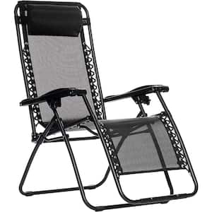 Outdoor Adjustable Zero Gravity Folding Reclining Lounge Chair with Pillow, 26 in., Black (1-Pack)
