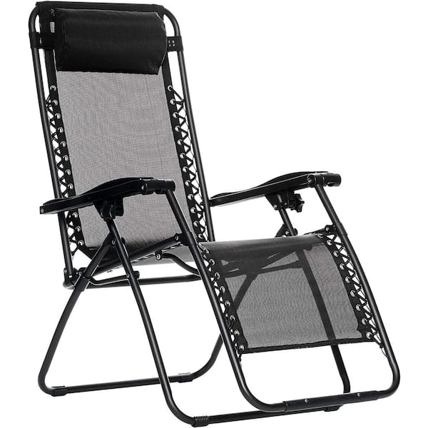 Unbranded Outdoor Adjustable Zero Gravity Folding Reclining Lounge Chair with Pillow, 26 in., Black (1-Pack)