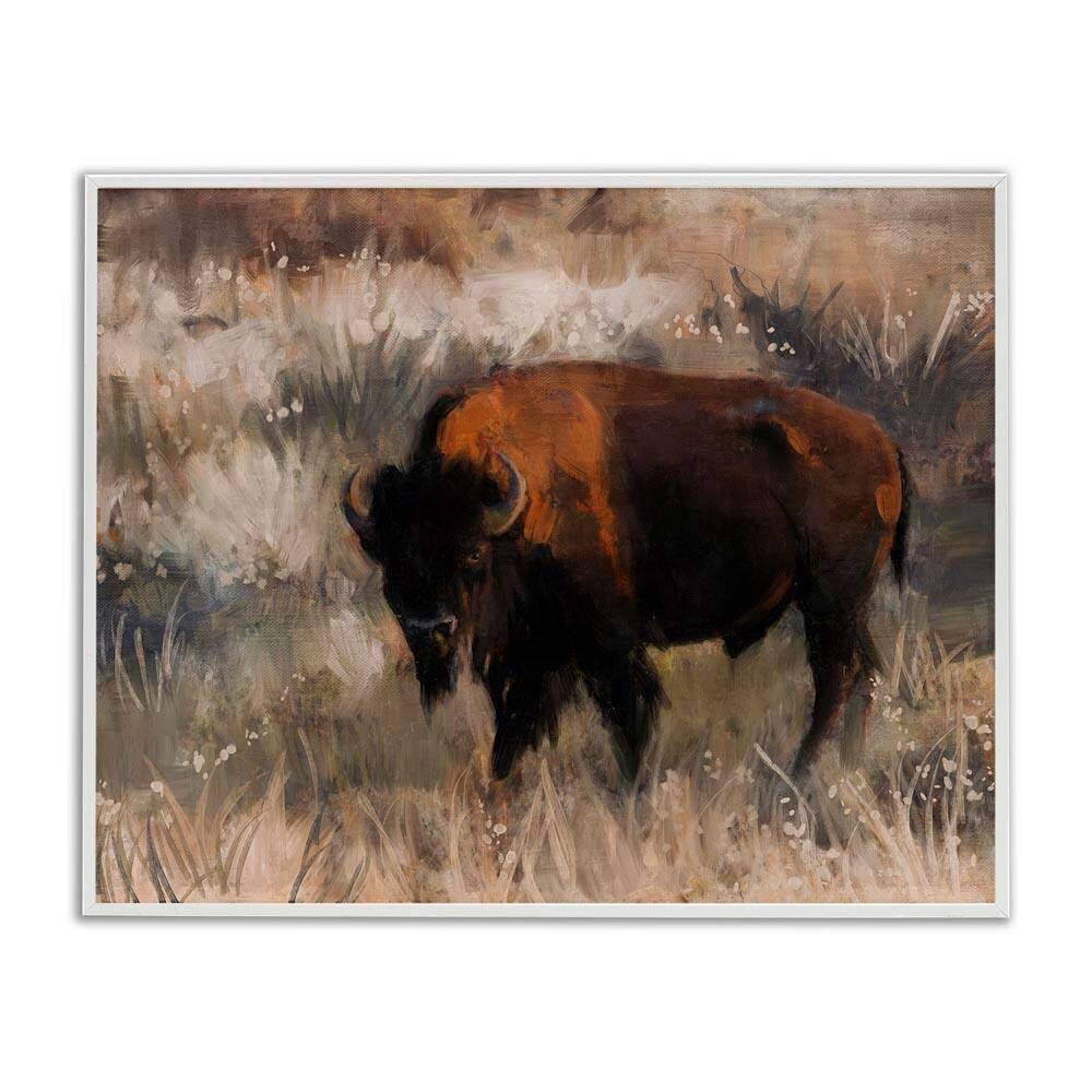 Bison on the Range by Nina Blue White Framed Animal Giclee Art Print 24 in. x 30 in. price history on PriceWatchPro