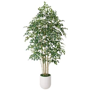 8 ft. Artificial Ficus Tree with White Planter, Faux Ficus Silk Tree for Indoor outdoor Home Decor and Housewarming Gift