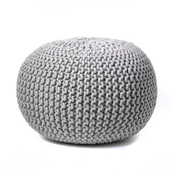 nuLOOM Ling Knit Filled Ottoman Grey Round Pouf